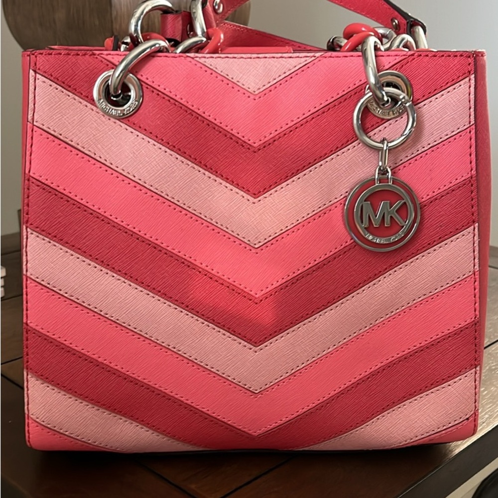Michael Kors Pink and Red Chevron Shoulder Bag